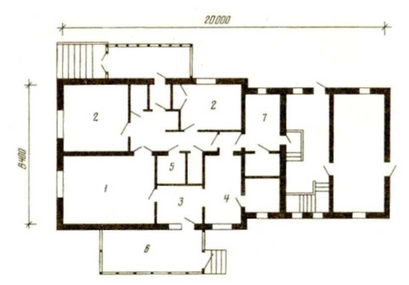 Рис.29. Одноэтажный трехкомнатный дом — индивидуальный проект 3 ЯНП-1 (жилая площадь 49,4 м2, общая — 87,2 м2)